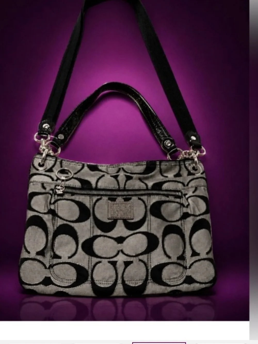Coach Poppy REHAB Signature Jacquard Zip Pouch in Gray and Black COA included
